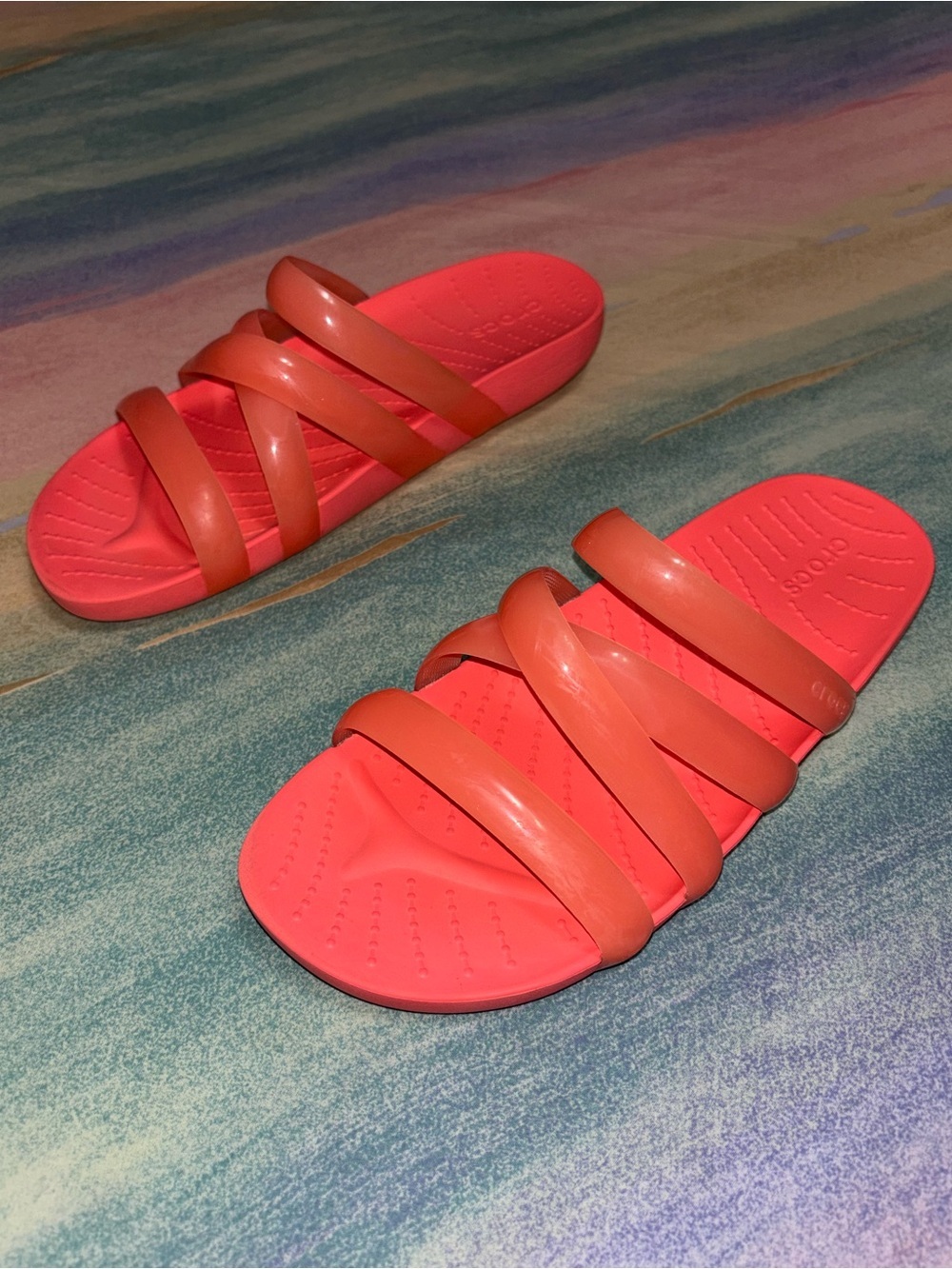 Crocs Splash Glossy Strappy Coral Slide Sandals Women’s 7
